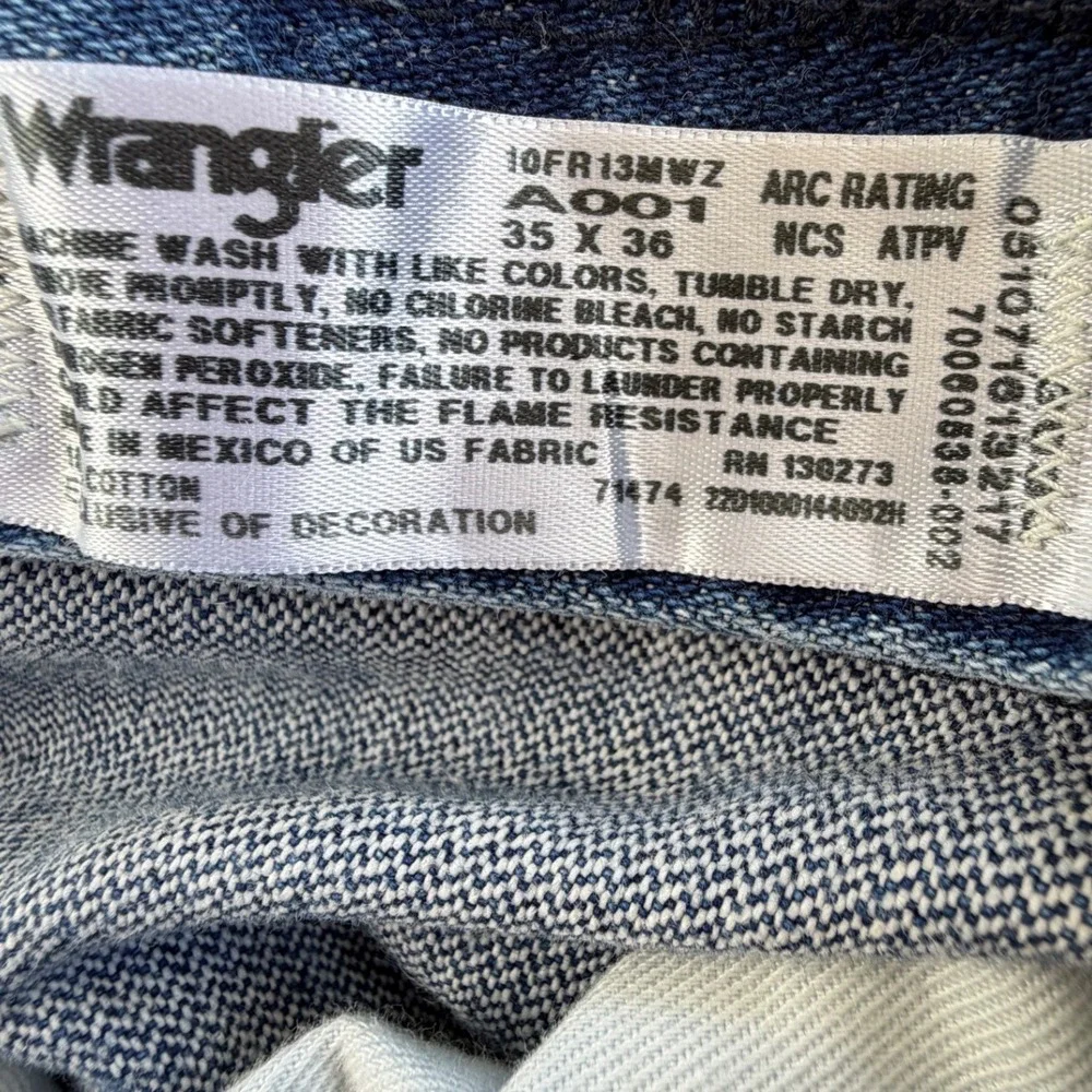 Wrangler FR Flame Resistant Jeans Mens Blue Denim Work Pants Size 35x36